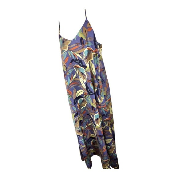 Nicole Miller purple multi tropical palm print v-neck satin‎ effect maxi dress - Picture 14 of 14